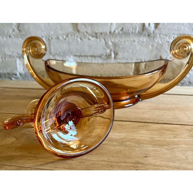 Pink Fostoria Art Deco Pink Scroll Console Bowl With Pair of Candlestick Holders - 3 Piece Antique Set Glass Set Circa 1920-30 For Sale - Image 8 of 12