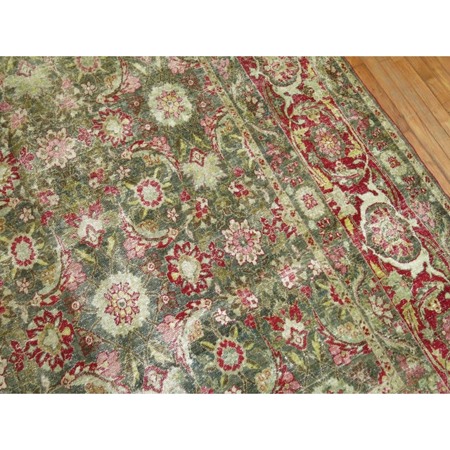 Zabihi Collection Dark Green Oversize Persian Tabriz Carpet For Sale - Image 9 of 11