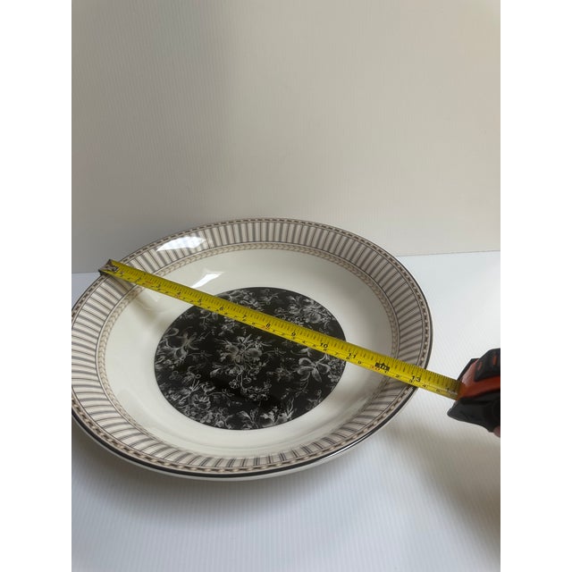 Royal Doulton Pasta Bowl in the Provence Noir Pattern Featuring a Black Floral Center and Striped Border For Sale In New York - Image 6 of 11