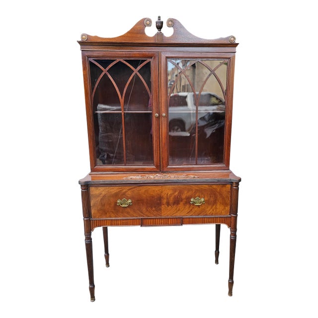 Federal Style Crotch Mahogany Secretary Bookcase For Sale