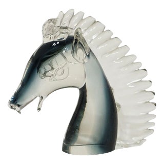 Stylized Murano Horse Head Sculpture in Sommerso Glass For Sale