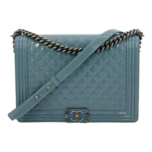 Chanel Light Blue Patent Large Boy Bag