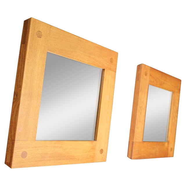 Mid-Century Modern Mirrors in Elm by Pierre Chapo, France, 1970s, Set of 2 For Sale