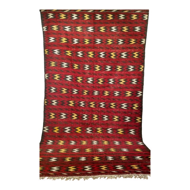 Vintage Moroccan Tribal Kilim Rug, Flatweave Wool, Geometric Stripe Pattern, 8x14 For Sale