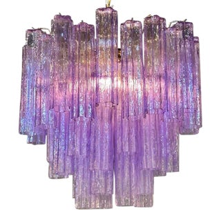 Modern Lavender "Tronchi" Murano Glass Tube Form Chandelier For Sale