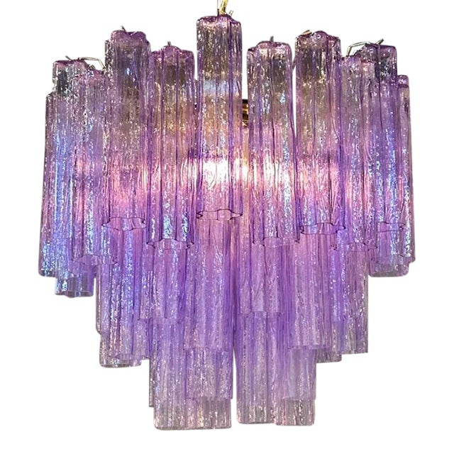 Modern Lavender "Tronchi" Murano Glass Tube Form Chandelier For Sale