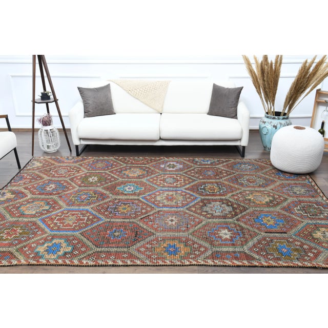 1970s 1970s Vintage Turkish Oushak Handmade Wool Cotton Red Area Rug For Sale - Image 5 of 12