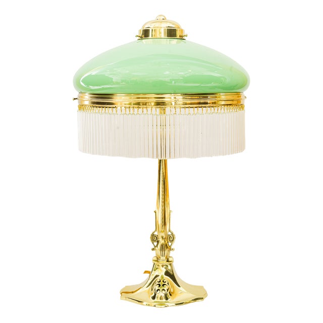 Art Noveau Table Lamp with Opal Glass Shade and Glass Sticks, Vienna, 1920s For Sale