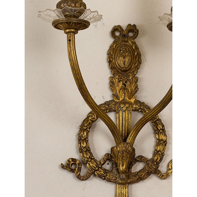 Vintage Empire-Style Wall Lamps in Hand-Chiseled Brass, 1920s, Set of 2 For Sale - Image 6 of 10