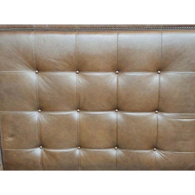 Ethan Allen Ethan Allen Tufted Brown Leather Upholstered Queen Size Bed Frame For Sale - Image 4 of 15