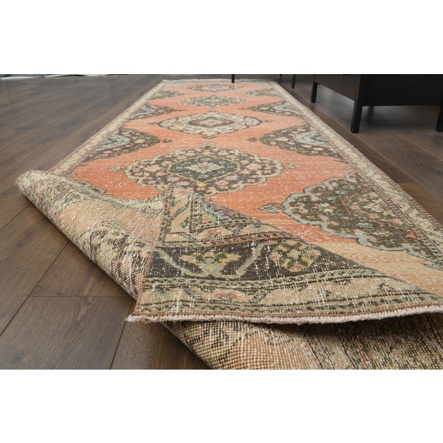 1970s Vintage Turkish Oushak Handmade Wool Cotton Orange Runner Rug For Sale - Image 4 of 11