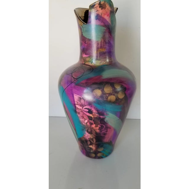 Vintage Abstract Hand Painted Ceramic Vase For Sale - Image 4 of 13