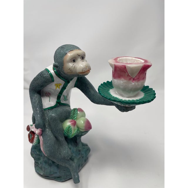 Chinoiserie Vintage Chinoiserie Monkey Candle Holders - A Pair For Sale - Image 3 of 14