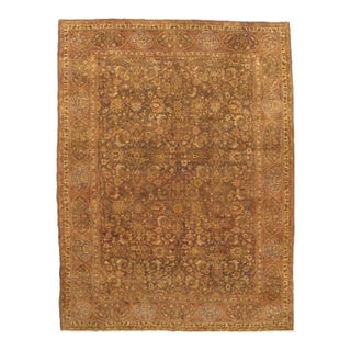 Antique Tabriz Persian Carpet Handmade Oriental Rug Gold, Brown, Peach and Taupe For Sale