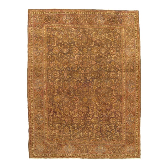 Antique Tabriz Persian Carpet Handmade Oriental Rug Gold, Brown, Peach and Taupe For Sale