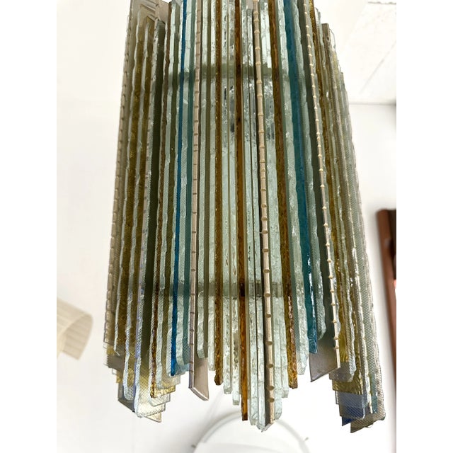 Hammered Glass Wrought Iron Pendant Lighting by Biancardi Jordan, Italy, 1970s For Sale - Image 11 of 12