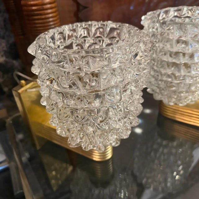 Two 1990 Barovier Style Mid-Century Modern Brass and Rostrato Glass Wall Sconces 8 For Sale - Image 10 of 11