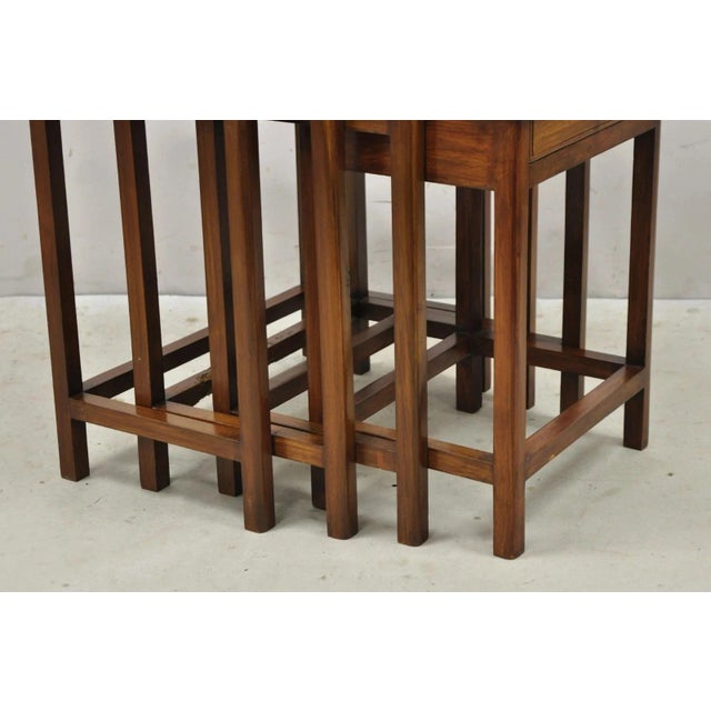 Antique Anglo Indian Brass Marquetry Inlay Nesting Side End Tables - Set of 4 For Sale - Image 10 of 12