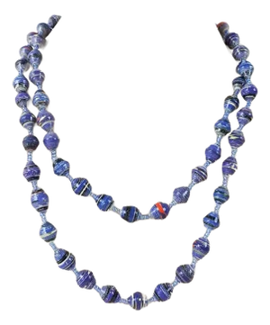Contemporary Artist Made Blue Paper and Glass Bead Necklace