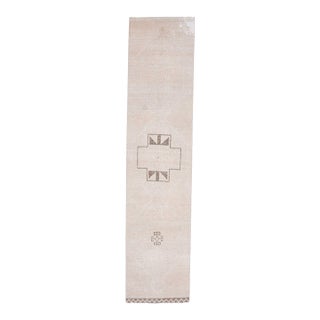 1970s Vintage Handmade Wool Cotton Turkish Beige Runner Rug For Sale