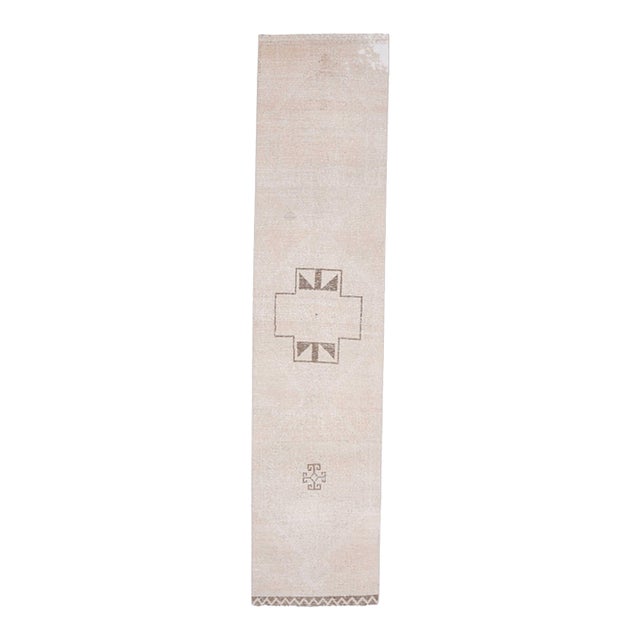 1970s Vintage Handmade Wool Cotton Turkish Beige Runner Rug For Sale