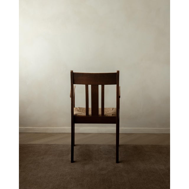 1920s Dutch Art Deco Oak and Rush Armchair, 1920s For Sale - Image 5 of 17