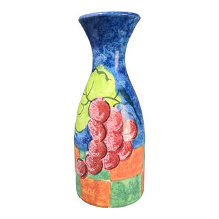 Vintage Hand Painted Colorful Italian Terra-Cotta Vessel Vase For Sale