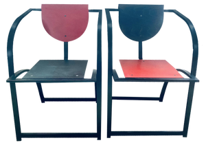 Cosinus Armchairs in Black Steel Red and Black Wood by Karl Friedrich Förster for KFF, 1980s, Set of 6
