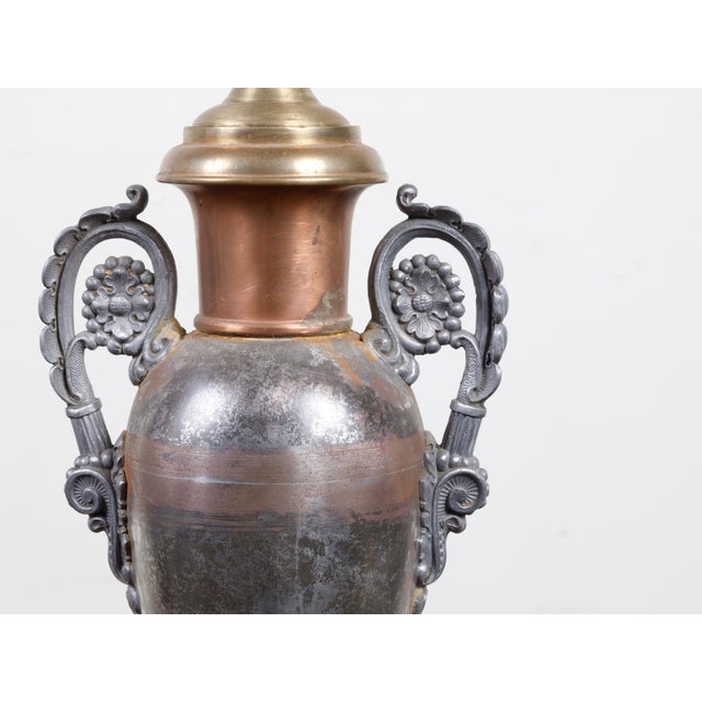 Gray 19th Century English Tôle Amphorae Shaped Table Lamps on Lucite Bases - a Pair For Sale - Image 8 of 12