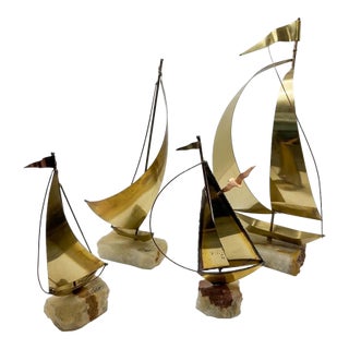 Vintage Mid-Century Brass & Onyx Sailboat Sculptures - Set of 4 (DeMott, Curtis Jeré, Sculptura) For Sale