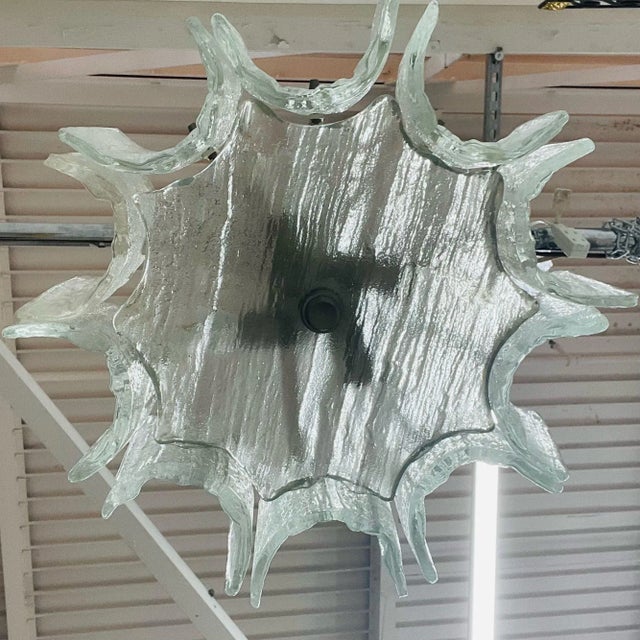 Small Swedish Mid-Century Modern Chandelier / Pendant, Slumped Glass and Brass For Sale - Image 10 of 12