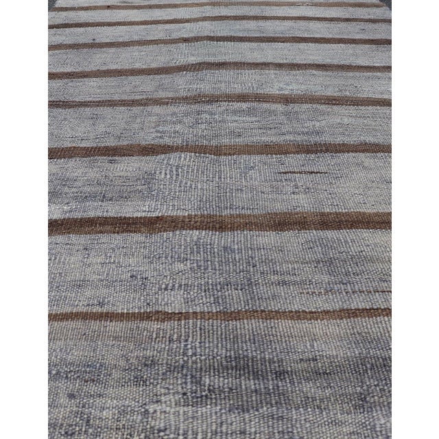 Tribal Vintage Turkish Kilim Rug With Soft Grey and Rich Brown Stripes 3'2 X 5'4 For Sale - Image 3 of 10