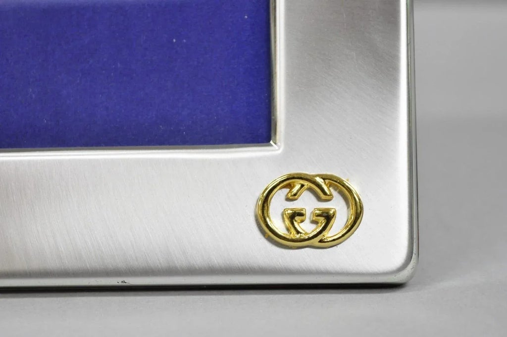 Vintage Gucci Italy Brushed Silver Gold Double G Monogram Photo