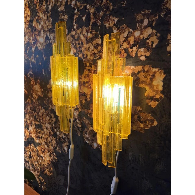 Yellow and Green Acrylic Wall Lamps by Claus Bolby for Cebo Industri, 1960s, Set of 2 For Sale - Image 6 of 8