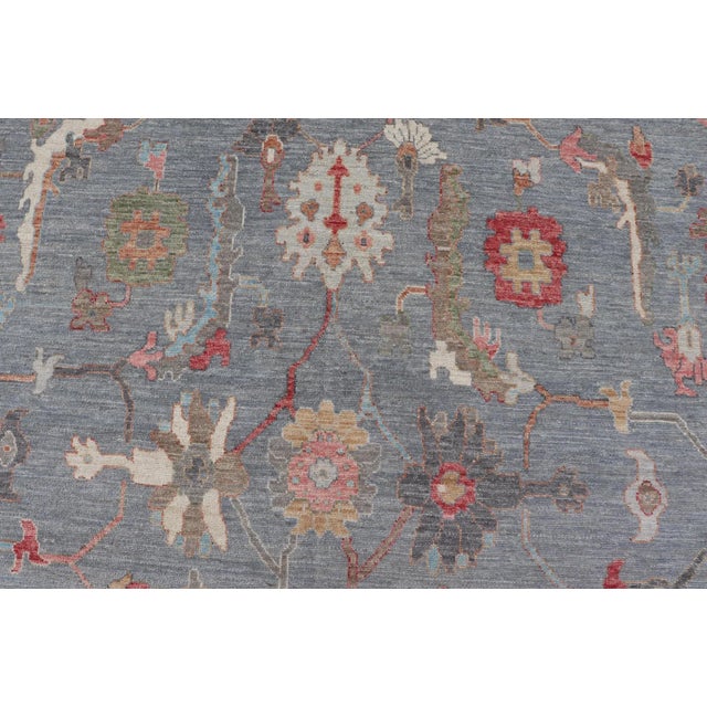 Large Modern Oushak Design With All-Over Multi Colored Floral Design in Wool For Sale In Atlanta - Image 6 of 13