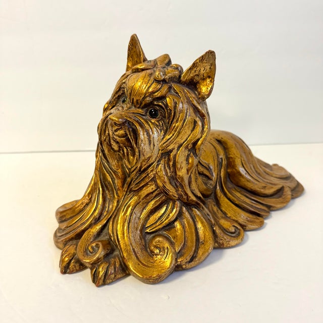 Kay Finch Yorkshire Terrier Gold Leaf Glaze Silky Yorkie Dog Statue California Usa For Sale - Image 12 of 12