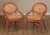 High Quality American Made Painted Rattan Frame Armchairs with Carved Backs and Custom Upholstery