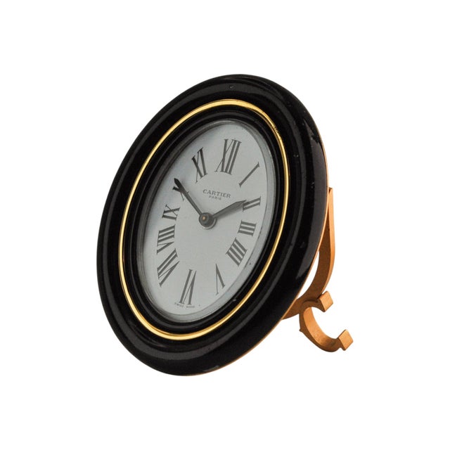 Cartier Paris 18ct Gold Plate & Brass Mechanical Alarm Clock from The Baignoire Series Circa 1980's with White Enamel Dial...