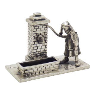 Vintage Italian Handmade Genuine Solid Sterling Silver Woman at Street Water Fountain Figurine Sculpture For Sale