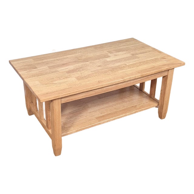 1990s Mission Arts & Crafts Style Light Oak Rectangular Coffee Table W/ Shelf For Sale