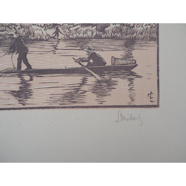 Georges Le Meilleur, Fishing: The Stroke of the Hawk, 1926, Original Woodcut For Sale - Image 6 of 7