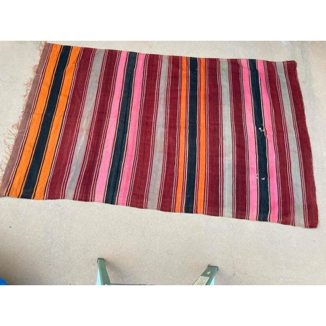 Textile Moroccan Vintage Flat-Weave Stripe Kilim Rug For Sale - Image 7 of 13