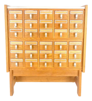 Oak Aluminum Apothecary 30 Drawers Apothecary Cabinet on Solid Legs Formica Top
