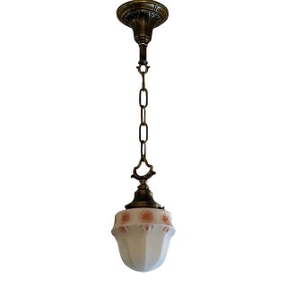 1920s Pendant Ceiling Light Fixture, Milk Glass Shade For Sale