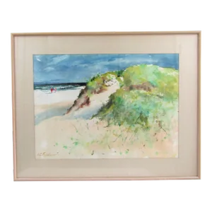 Vintage Original E. G. Bengert Watercolor Painting of Beach Sand Dunes