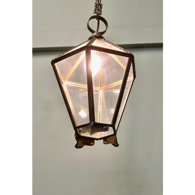 Arts and Crafts Brass and Glass Hall Lantern For Sale - Image 3 of 8