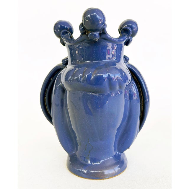 Ceramic Sicilian Caltagirone Blue Glazed Ceramic Pottery Figurative Vase, Signed For Sale - Image 7 of 11