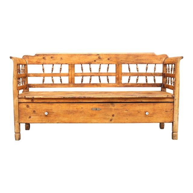 Vintage Pine Storage Bench or Settle, 1800s For Sale