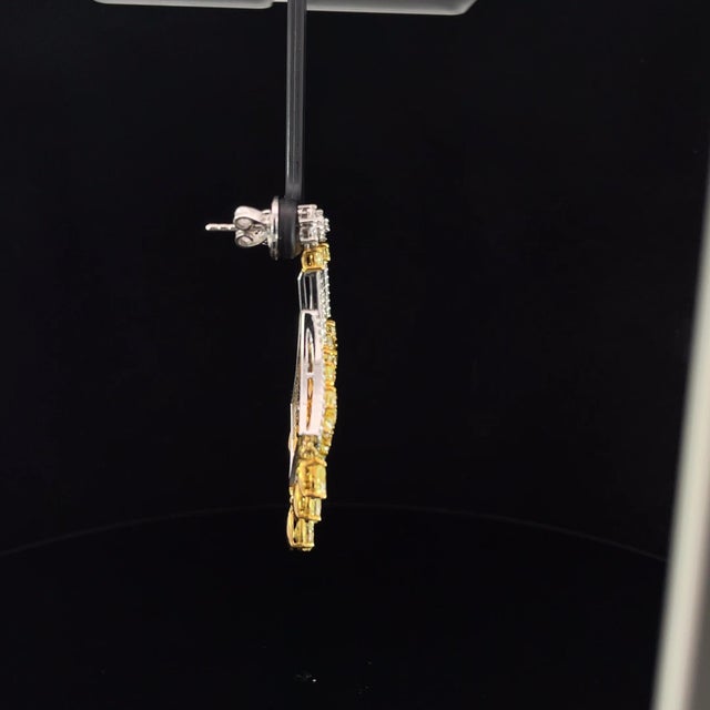 Avize Earrings - 6.81 Carat Yellow Diamond 18k White Gold- Set of 2 For Sale - Image 4 of 7