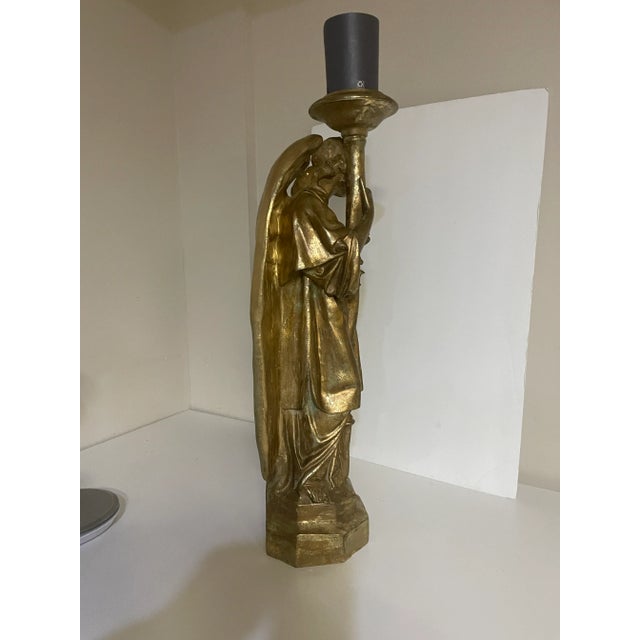 French Large Gilt Angel Candleholder - 31" For Sale - Image 3 of 9